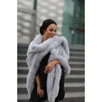 Cashmere shawl grey with fox fur grey